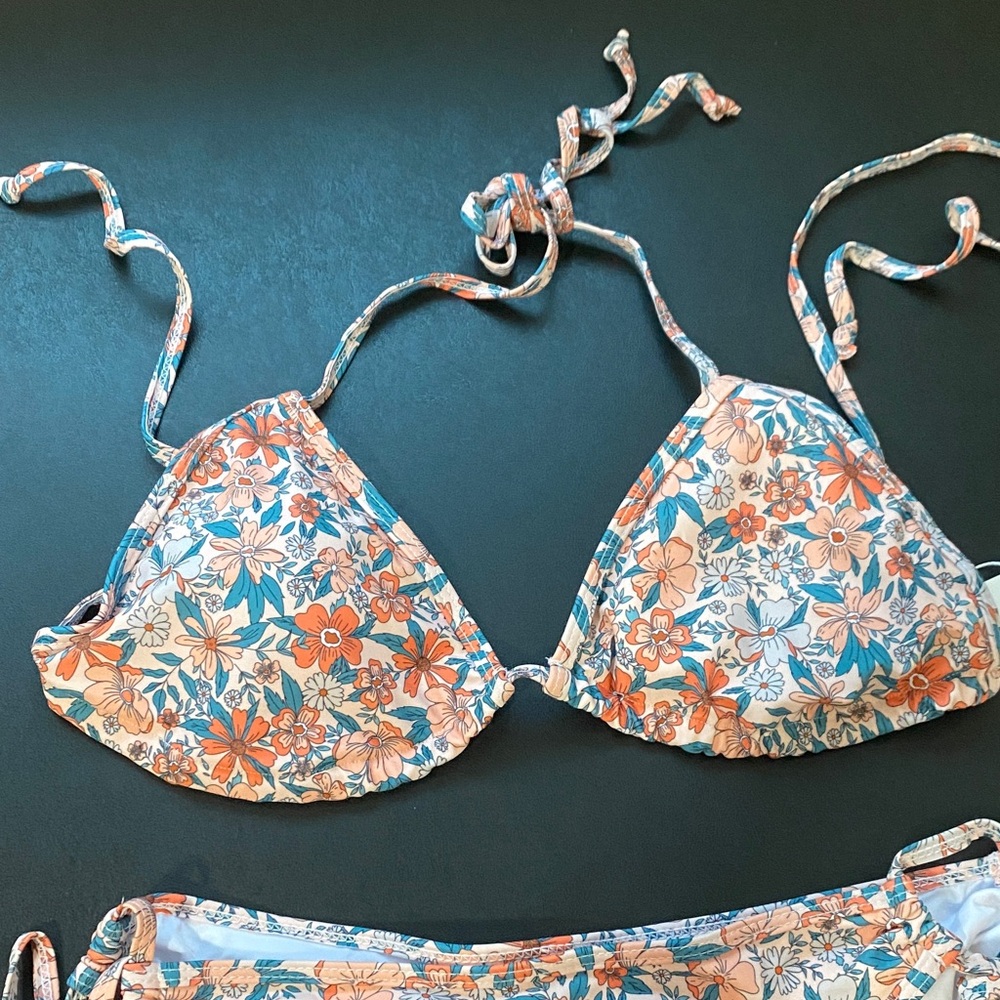 Women’s Triangle Halter Bikini Two Piece Swimsuit Bathing Suit  Side Tie Floral - Picture 2 of 12